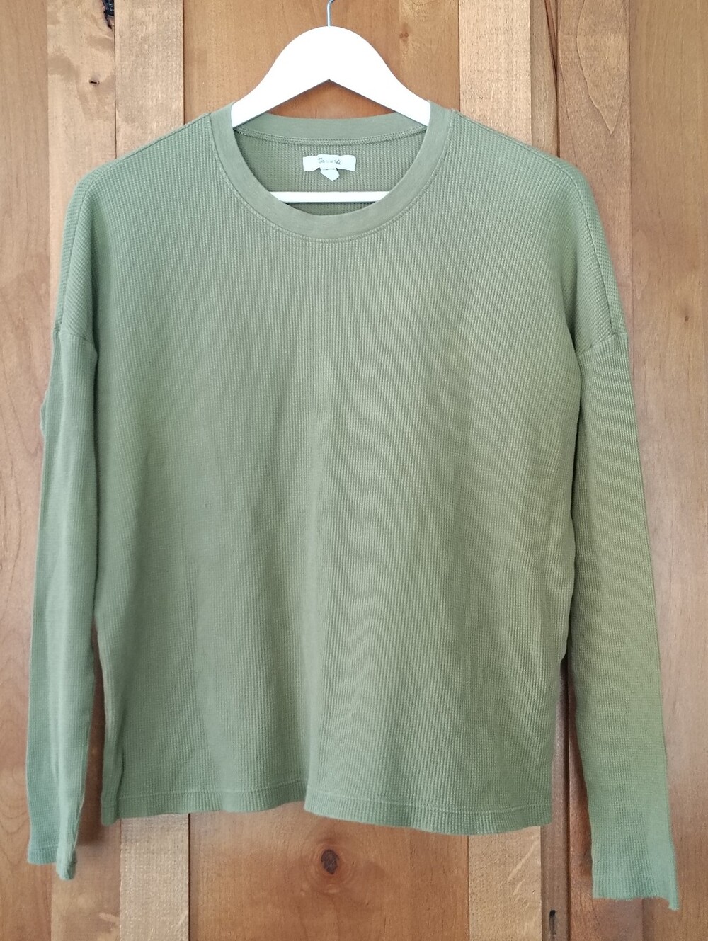 Madewell Sage Green Long-Sleeve Waffle Knit Thermal Crewneck Small